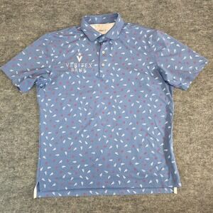 Johnnie-O Polo Shirt Mens Large Blue Veritex Bank Logo Surf All Over Print